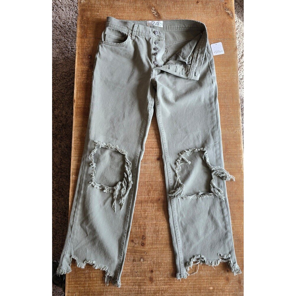 NWT We the free distressed jeans moss colored‎ size 24 (free People)